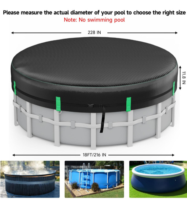 LXKCKJ 18 Ft Round Pool Cover, All Season Solar Covers for 18' (Round), Black-PE