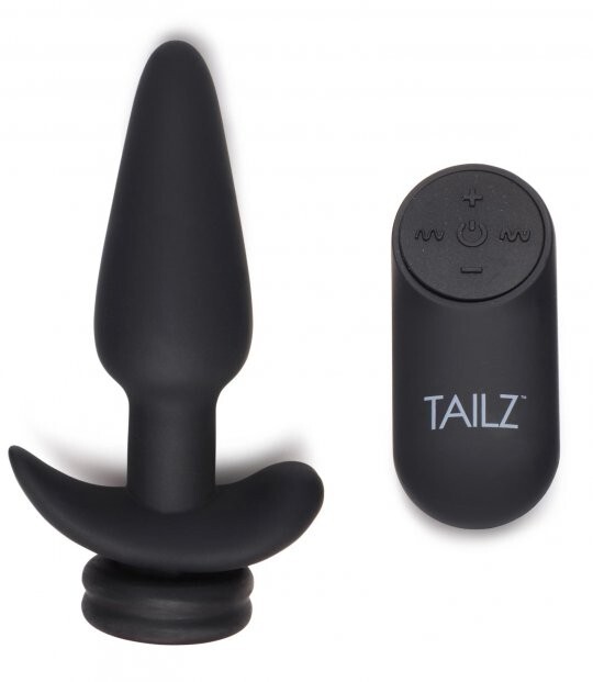 Small Vibrating Anal Plug w Interchangeable Fox Tail White & Black Ass Butt Pet