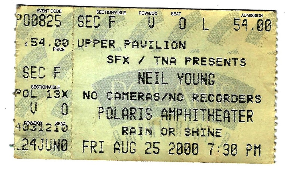 Neil Young 8/25/00 Columbus OH Polaris Amphitheater Rare Ticket Stub