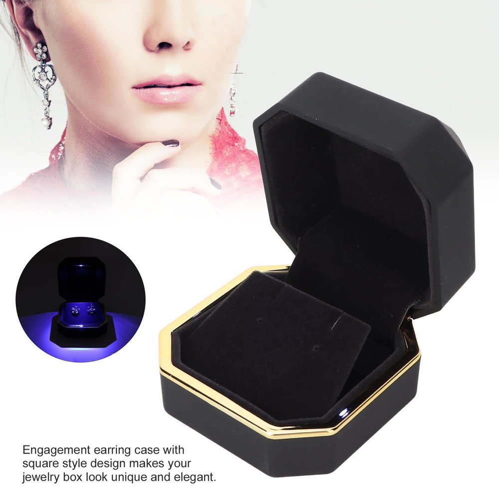 LED Lighted Jewelry Gift Box Earring Ear Stud Display Case For Proposal WT