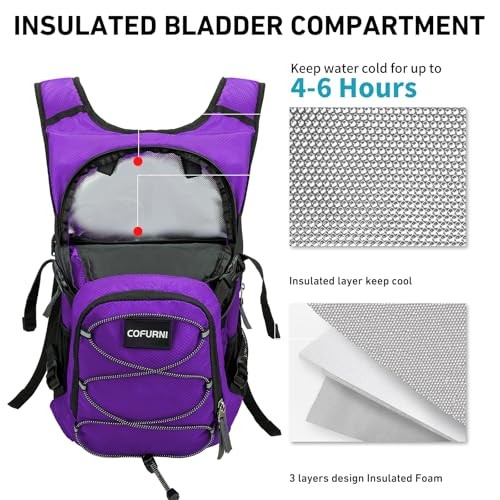 Hydration Backpack 20L with Water Bladder 2L, Large Storage Hiking Purple