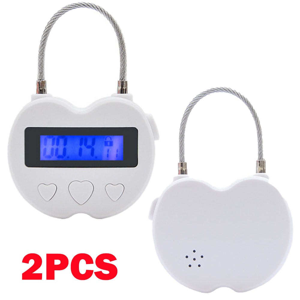 2x White USB Rechargeable Smart Time Lock LCD Display Temporary Timer Padlock