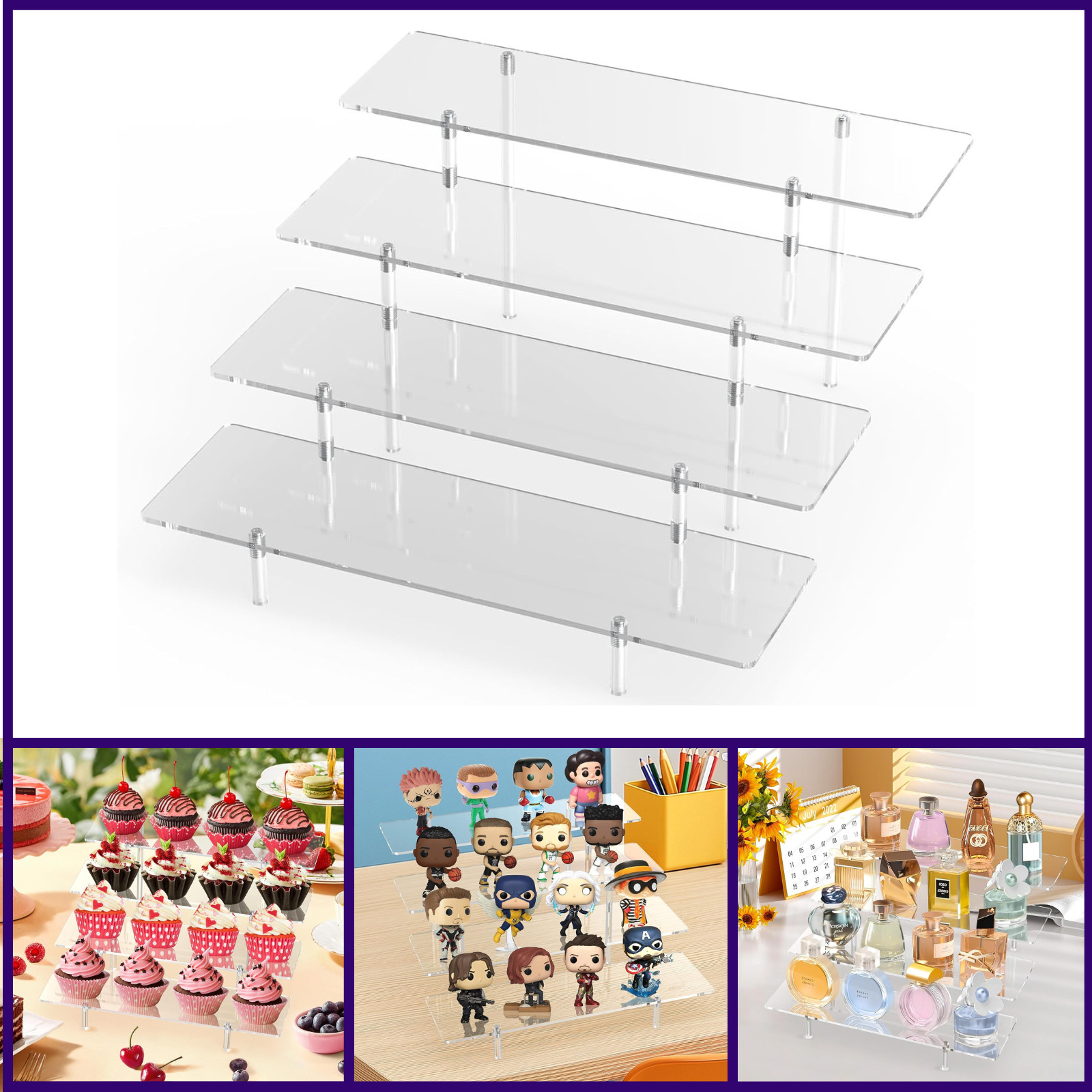 Acrylic Display Riser Stand Shelf Clear 4 Showcase Toys Retail Display Rack Cand