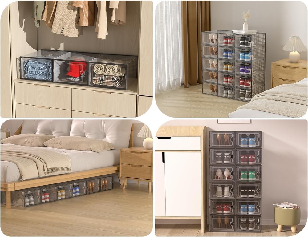 12-Pack XX-Large Clear Shoe Storage Boxes - Stackable Organizer