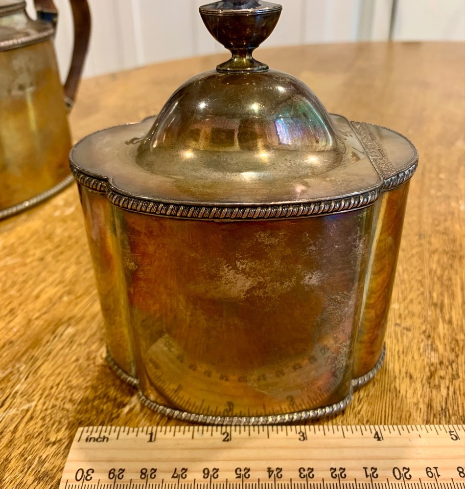Antique Silver-Plated Hinged Tea Pot and Tea/Sugar Container