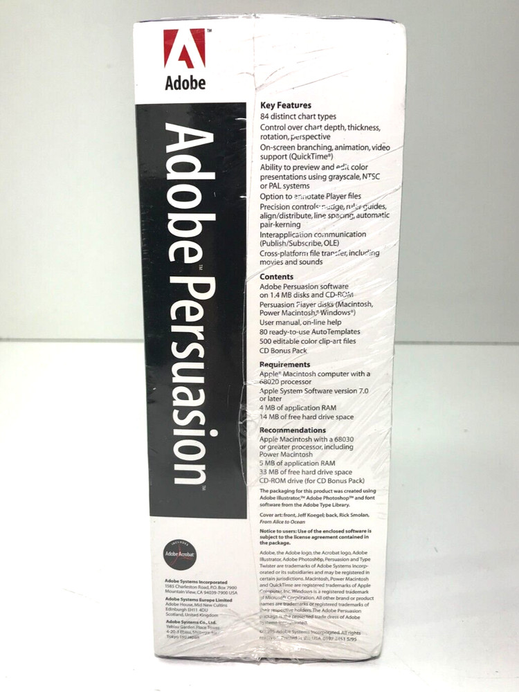 SEALED Adobe Persuasion 3.0 Macintosh 3D Charting Presentation Big Box Software