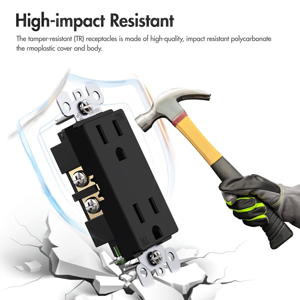 50 Pack Outlet Socket, Decora Duplex Receptacle 15 Amp, 125 Volt With plate