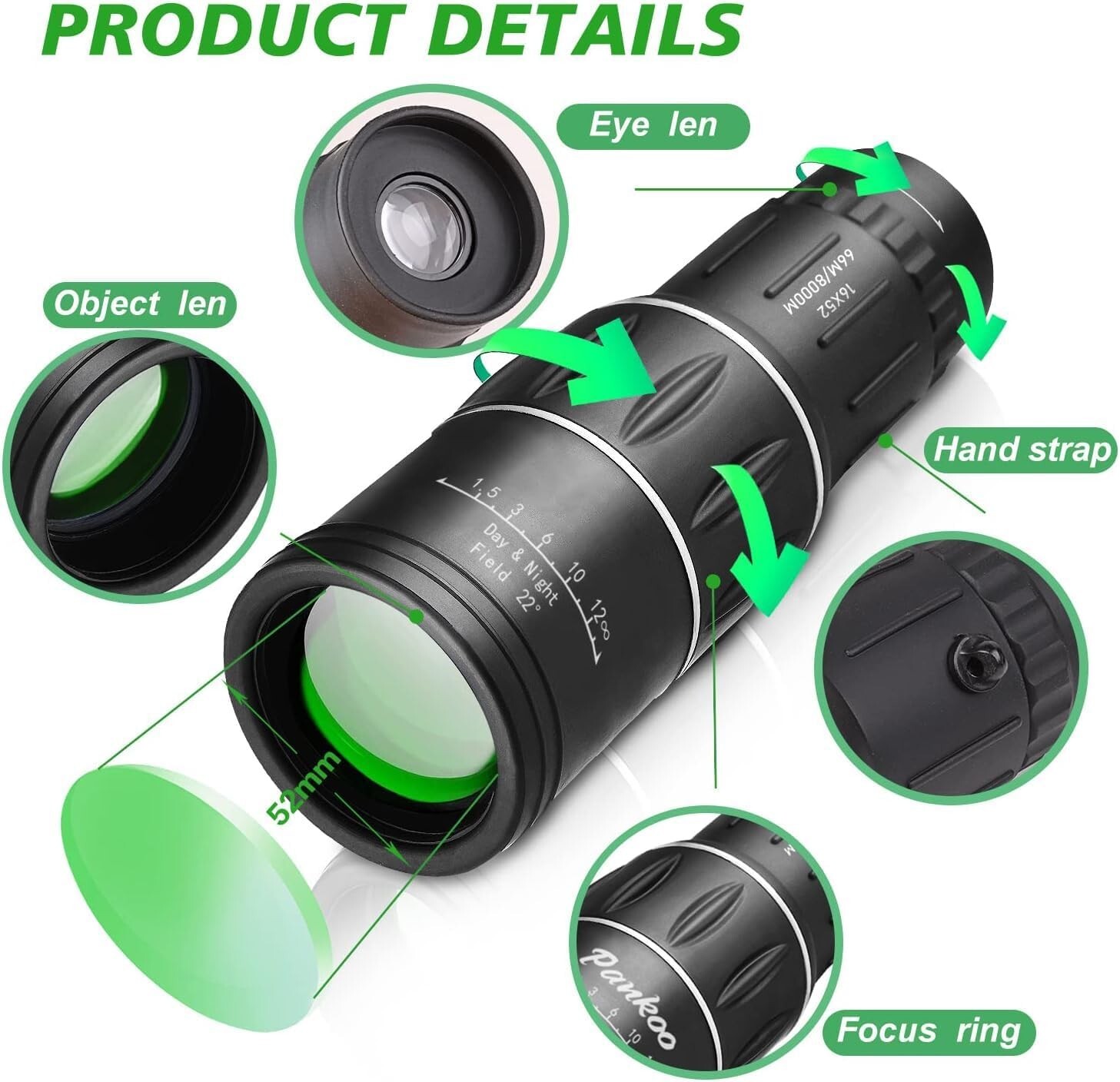 16X52 Mini Monocular Telescope High Powered for Adults, Birthday Gifts