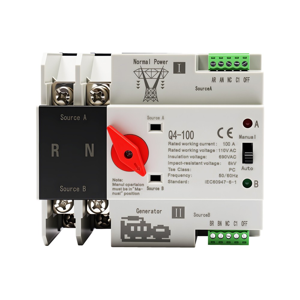 Automatic Transfer Switch 2P 100A Generator Changeover Switch Dual-Power NEW!