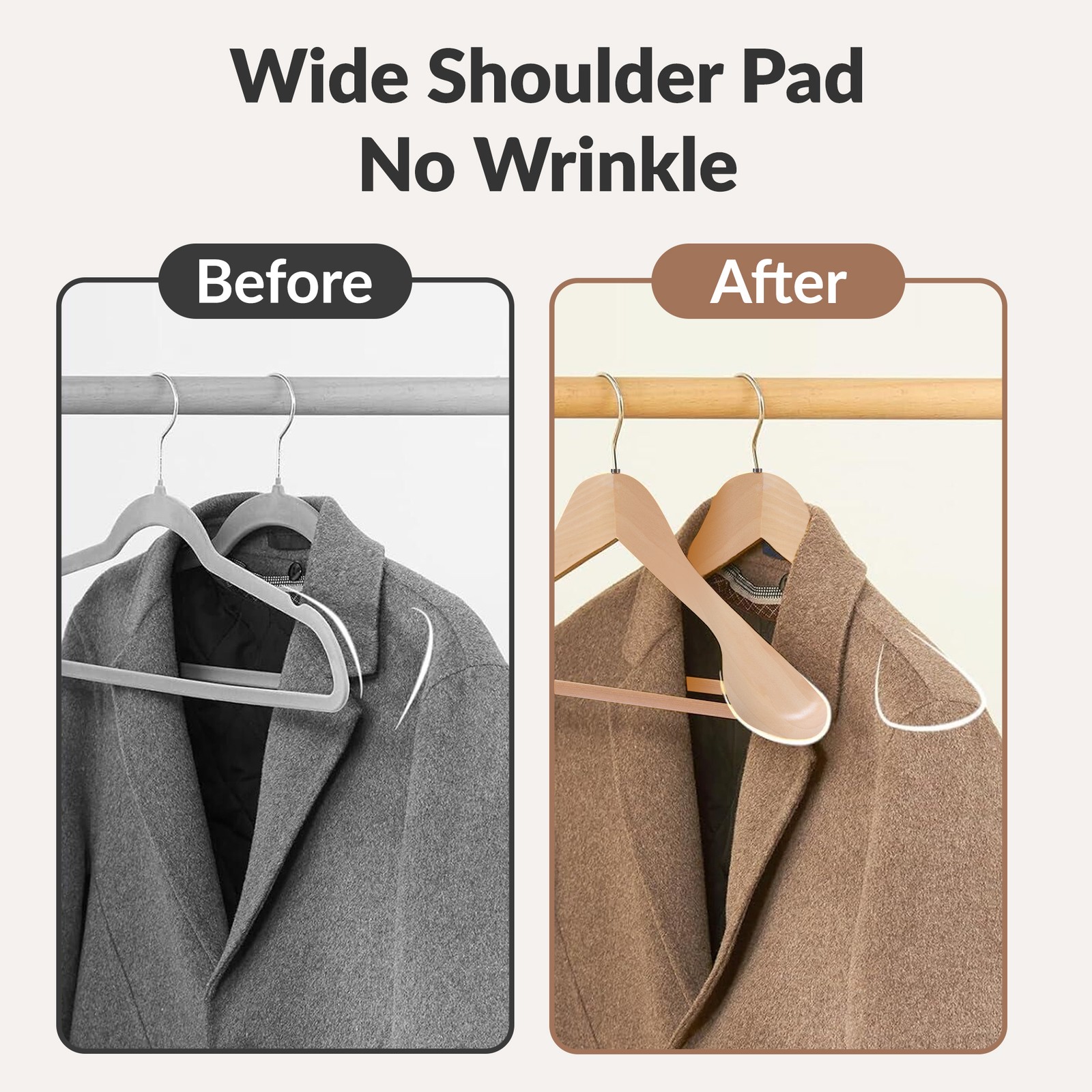 2.4" Wide Shoulder Suit Hangers 12-60 Pack Natural Wooden Hanger Glossy Finish