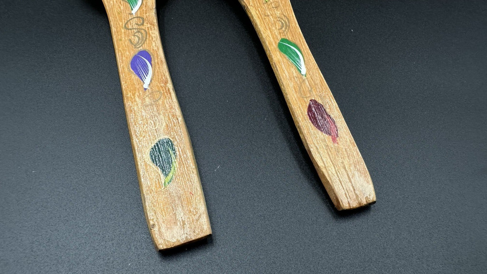 Vintage Hand Painted Salad Fork & Spoon Server Set 10"