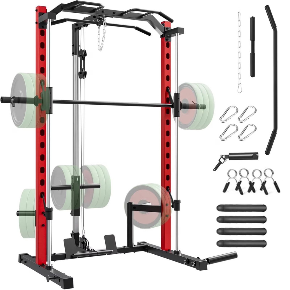Smith Machine Power Cage Squat Rack with LAT-Pull Down System Cable Crossover US