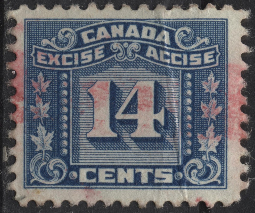 Canada 1934 VanDam #FX74 14c blue, Excise Stamp, three leaf, used