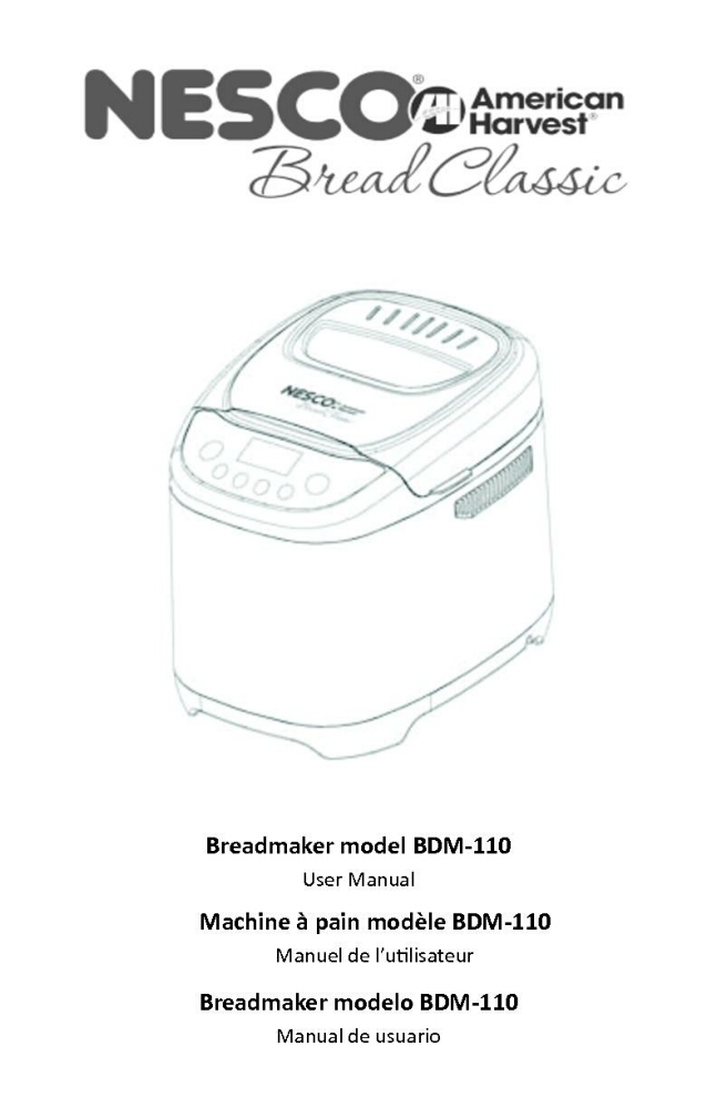 Nesco BDM-110 Bread Machine Owners Manual