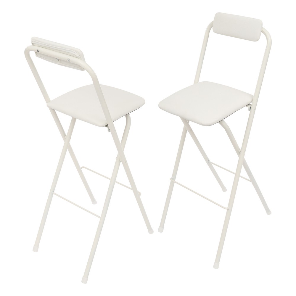 2PCS Modern Folding Bar Chairs, Space-Saving Design, Comfortable Seating White