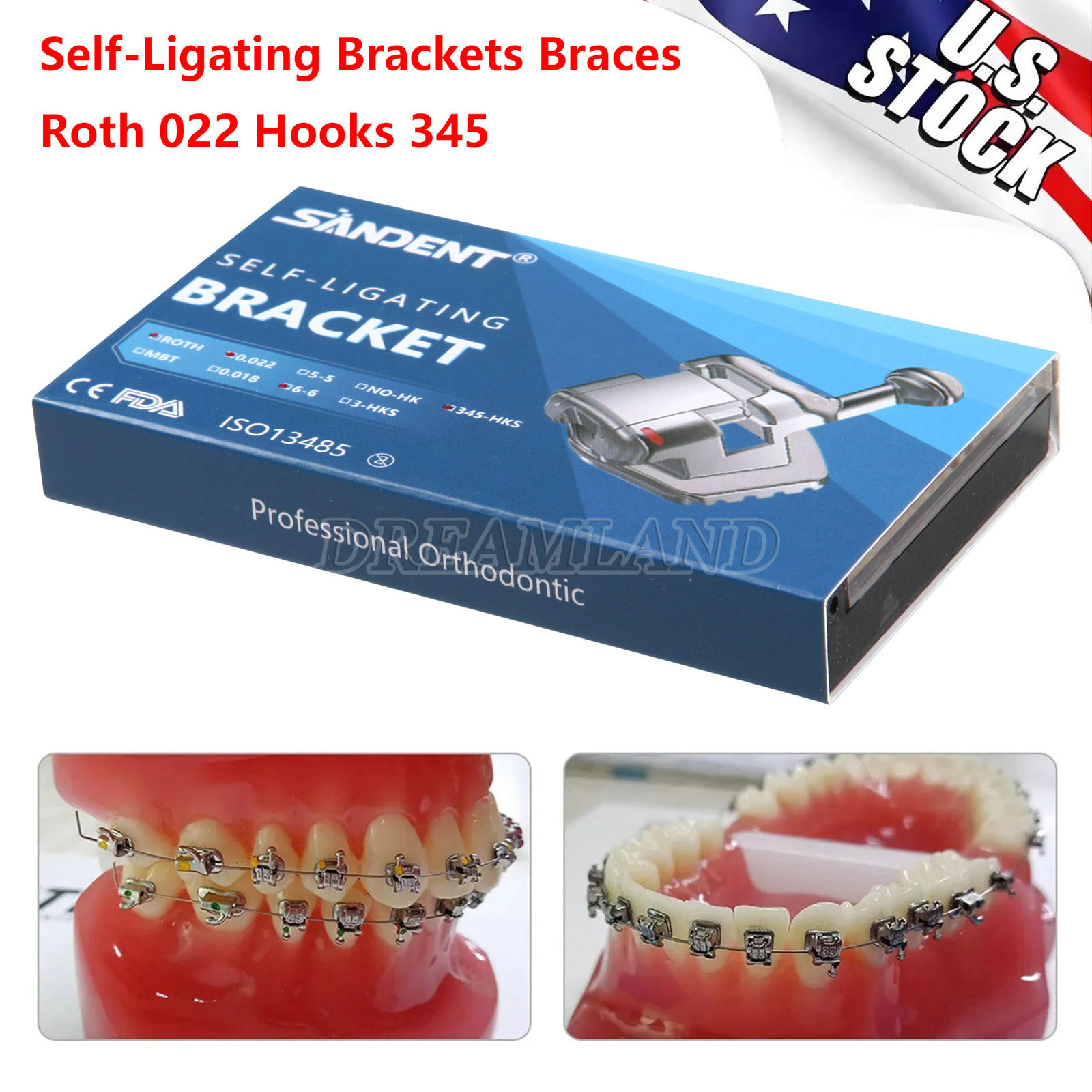 10 Packs Dental Self-Ligating Brackets Orthodontic Roth 0.022 345Hook Bracket