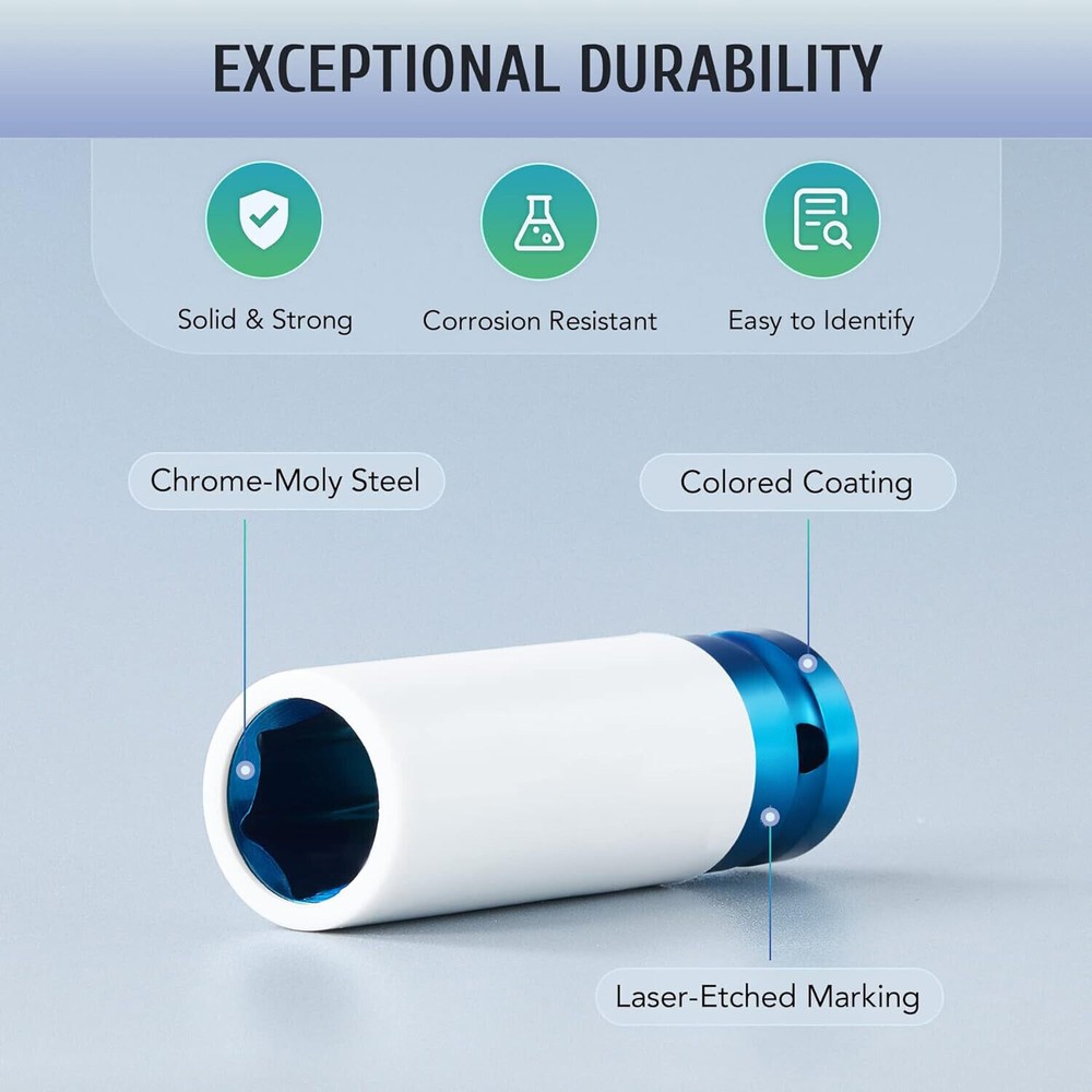 New 1/2" Drive Wheel Protector Impact Socket, Thin Wall Deep Impact Socket Set