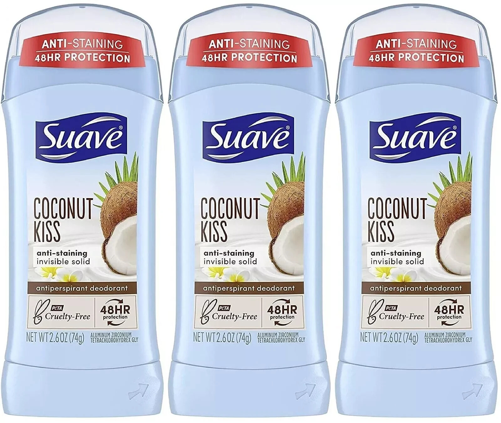 Suave Deodorant Coconut Kiss 48hr -2.6oz-Exp 2/24/24-FREE SHIPPING-PACK OF 3