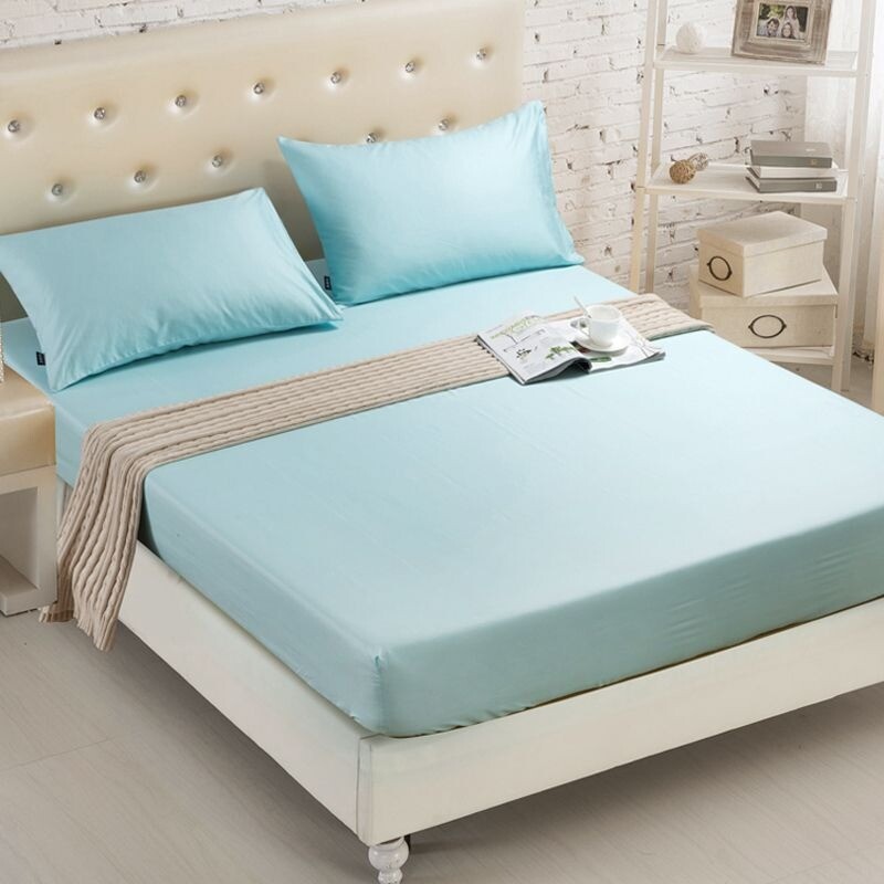 1PCS Fitted Sheet Solid Color Bed Sheets With Elastic Band Double Queen