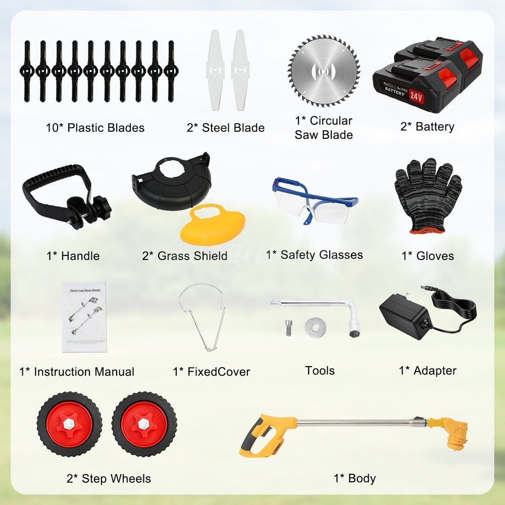 Electric Weed Wacker Cordless String Trimmer 3 Types Blades Lightweight 2Battery