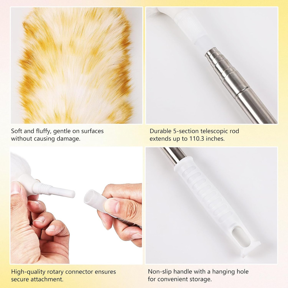 Lambswool Extendable Duster 29-110 Inch, Anti-Static Flexible Head, Stainless St