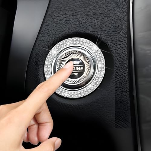 Bling Car Engine Start Ring Decals, 2PCS Sparkling Crystal Rhinestone White