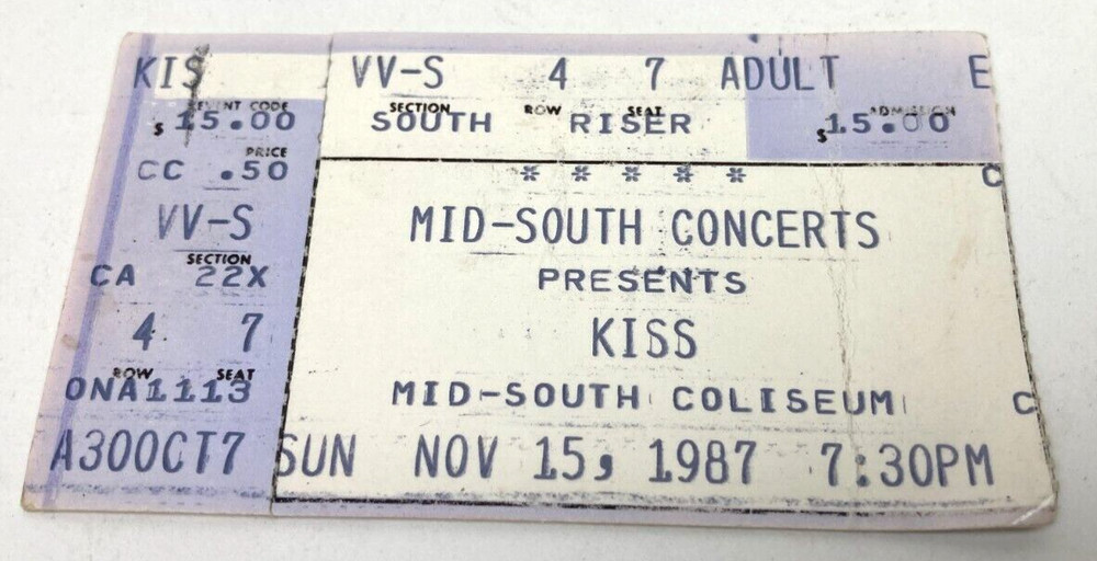 KISS 1987 Ticket Stub Memphis Tennessee