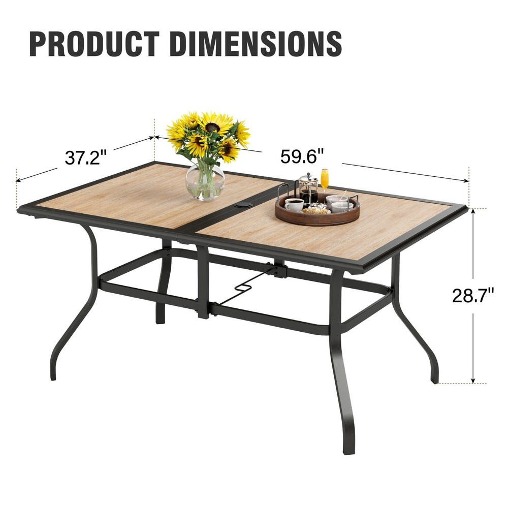 60''Patio Dining Table for 6 Person Outdoor Table with Umbrella Hole Rectangular