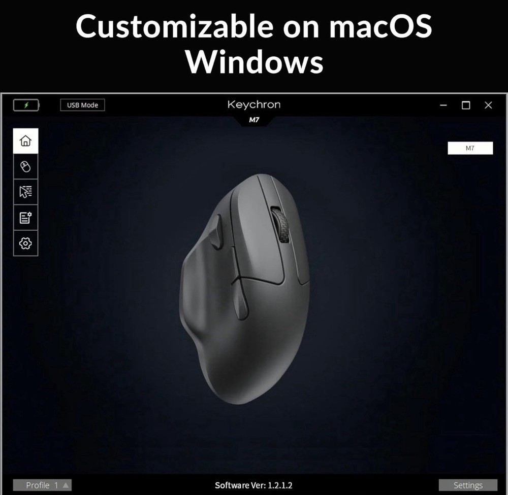 Keychron M7 -A1 Wireless Computer Mouse, 26K DPI Optical Computer Mouse, 2.4 GHz