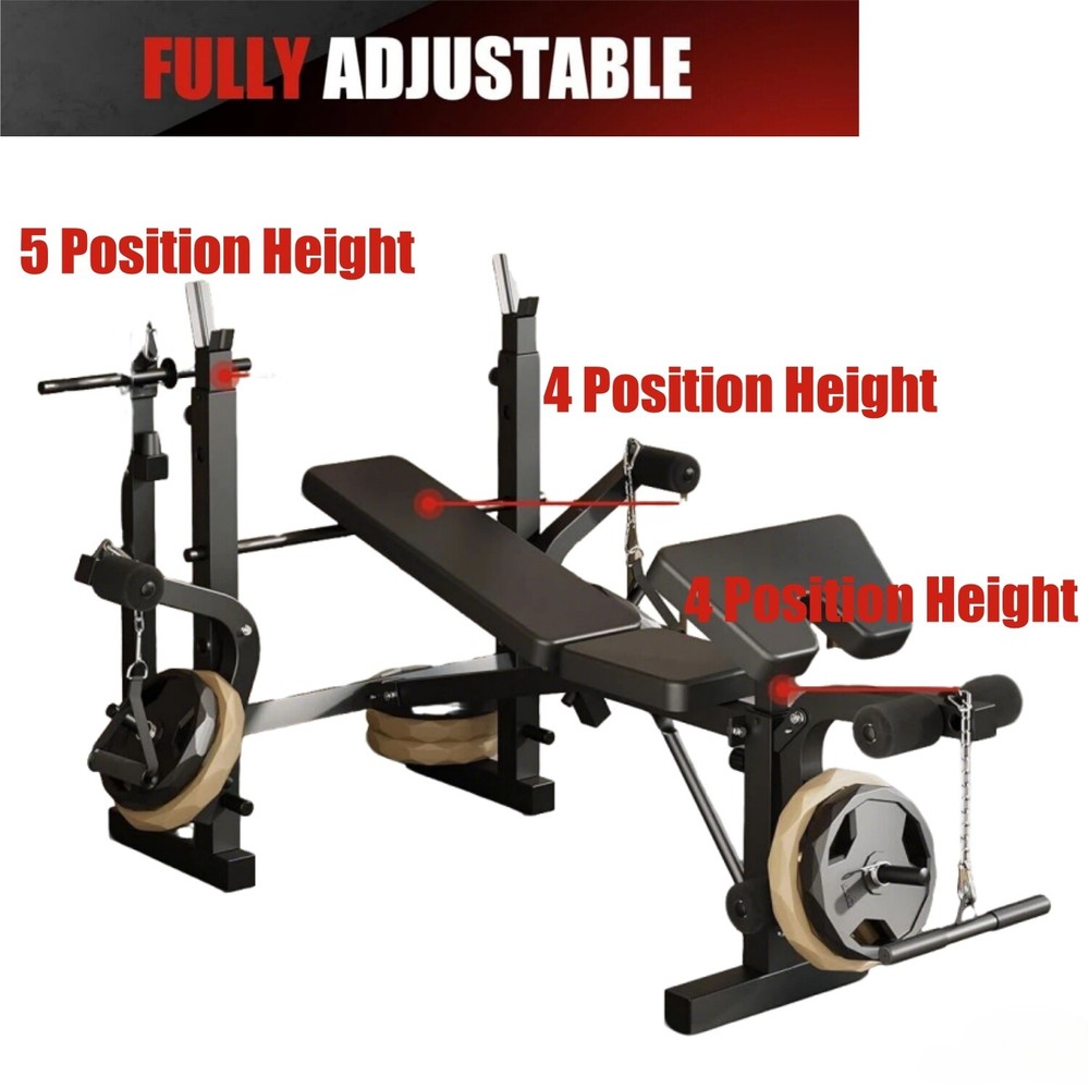 Olympic Weight Bench Set Bench Press Rack w/ Leg Developer LAT Pulldown Foldable