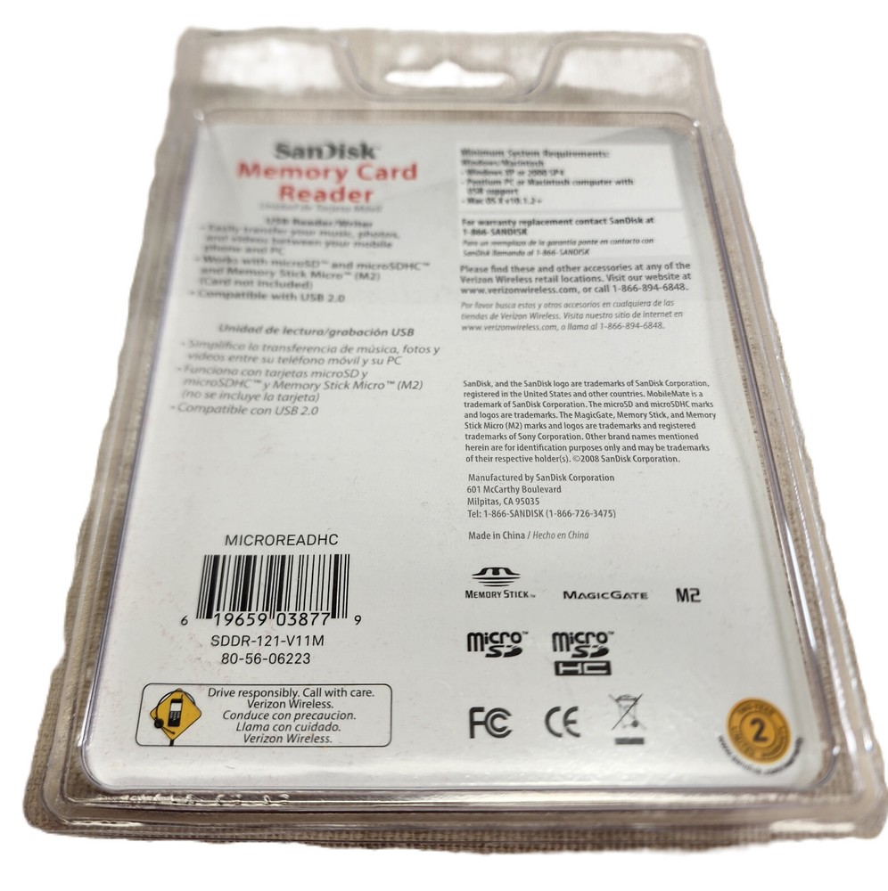 NEW Verizon Universal SanDisk Mobile Mate Micro Memory Card Reader 619659038779