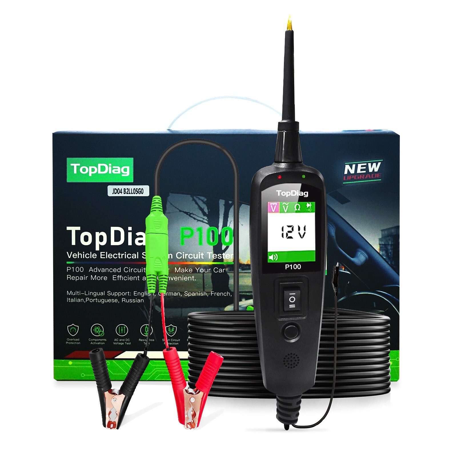 TopDiag P100 12V 24V Electrical Car Circuit Tester Power Probe Diagnostic Tool