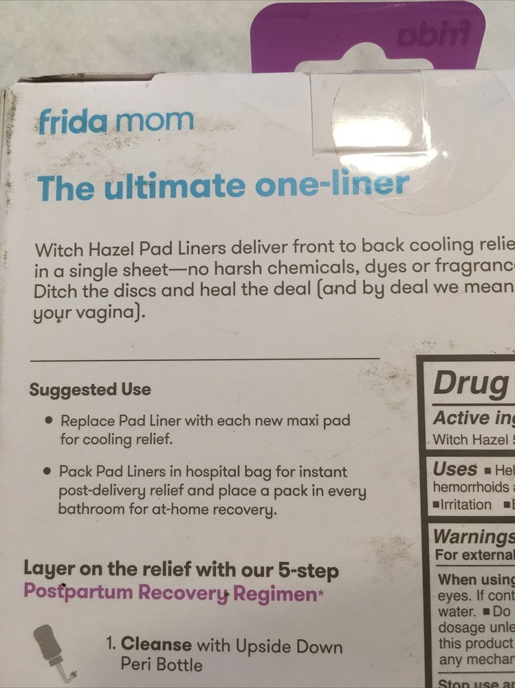 Frida Mom Perineal Cooling Pad Liners Postpartum 24 Pad Liners Full Coverage