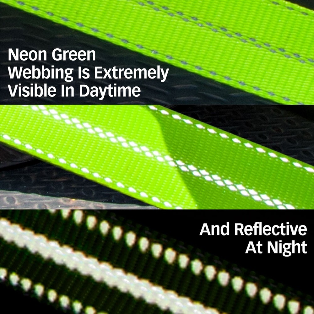Adjustable Loop Car Tie Downs - Snap Hook, 4 Pack - High-Viz - 3300 lbs SWL