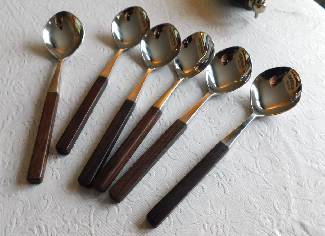 VINTAGE MID CENTURY LUNDTOFTE DENMARK TABLE SPOONS SIX - 6
