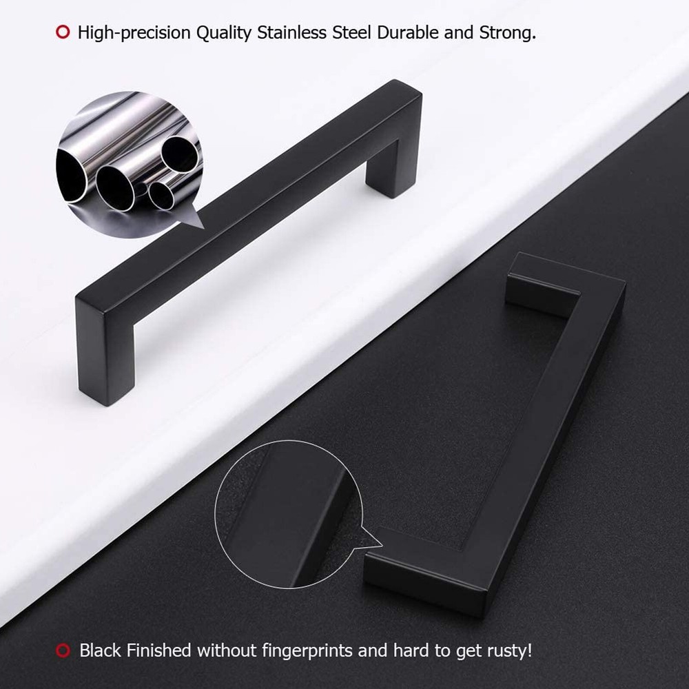 20 Pack Solid Square Bar Cabinet Handle Matte Black Cupboard Pulls for Kitchen