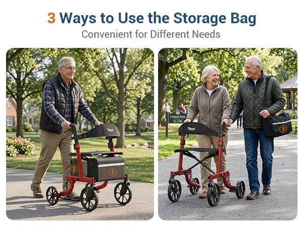 Seniors Walker Rollator Safe Foldable Adjustable Shock-Absorbing for All Terrain