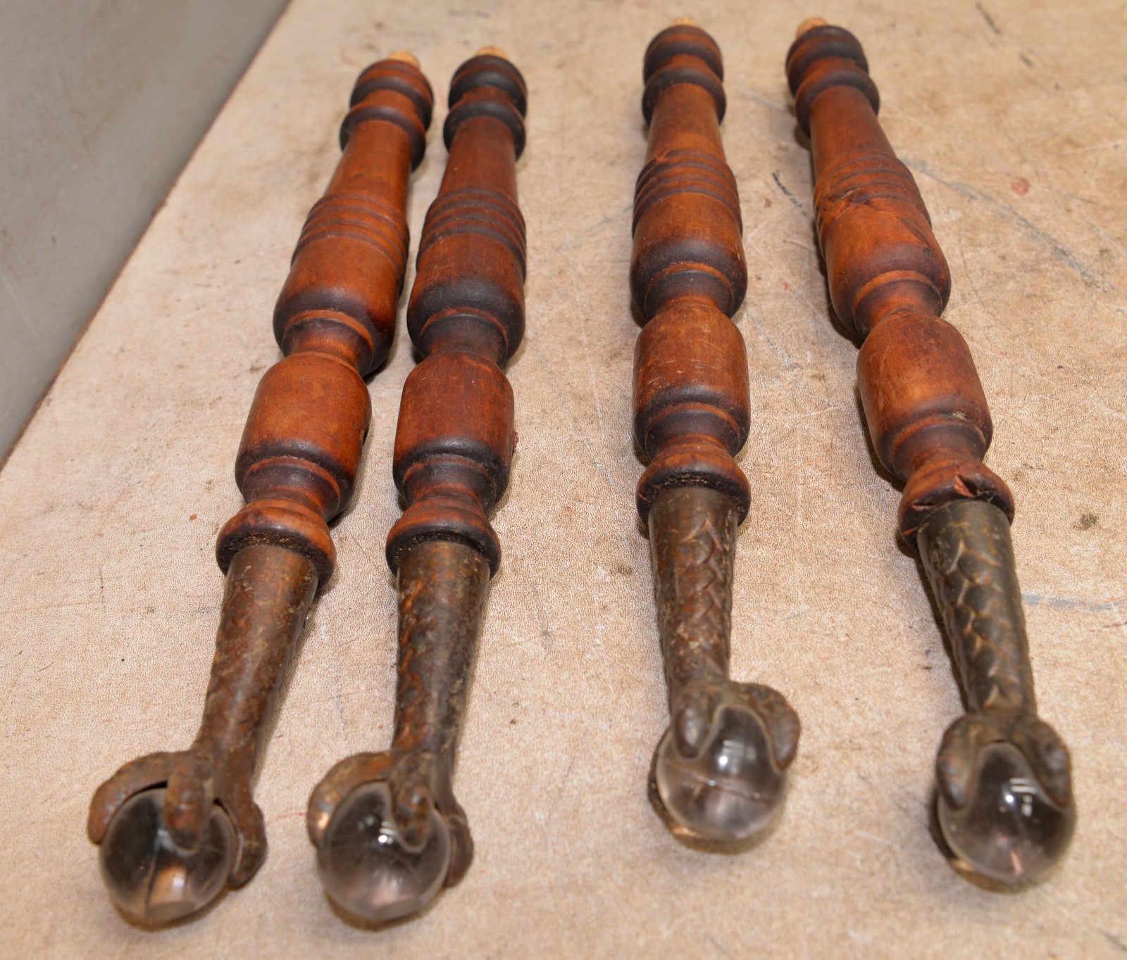 4 eagle claw brass glass ball piano stool legs collectible antique parts lot