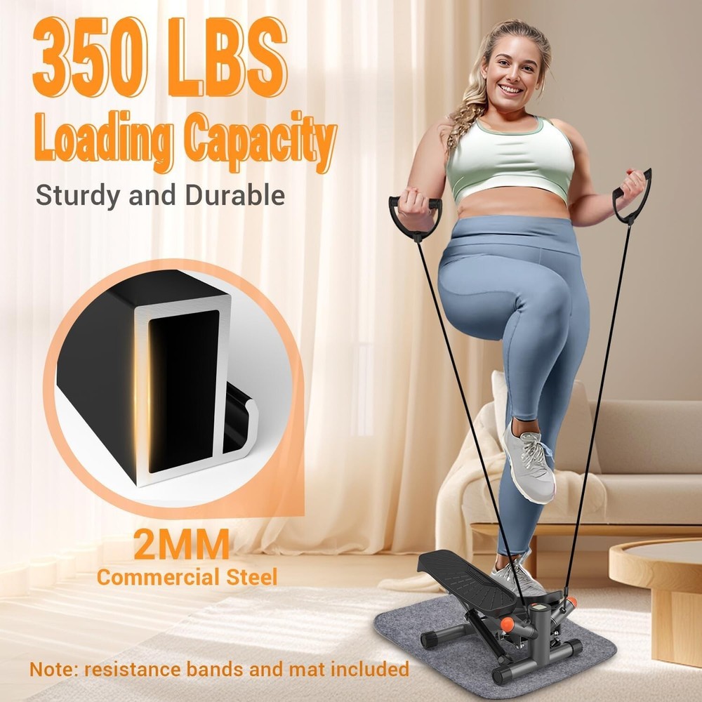 Adjustable Mini Stair Stepper with Resistance Bands,350lbs Loading Capacity
