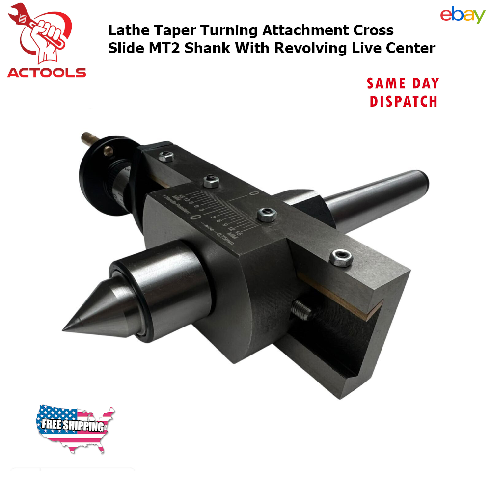 Lathe Taper Turning Attachment Cross Slide MT2 Shank With Revolving Live Center