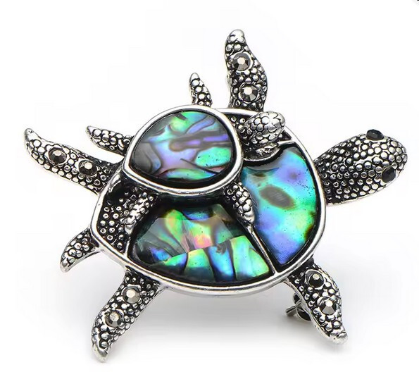 Sea turtle abalone shell pin brooch