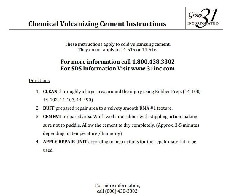 31 Inc. Chemical Vulcanizing Rubber Cement/Glue 8oz. Tire Repair Patch Glue