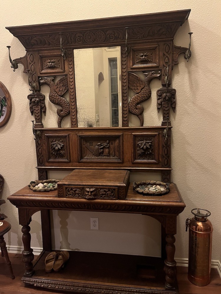 Antique Oak Hall Tree