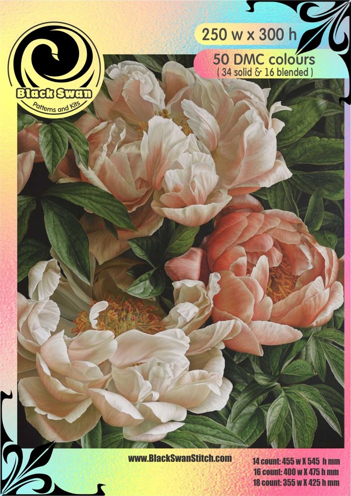 Coral Peony 1381 Chart Counted Cross Stitch Pattern