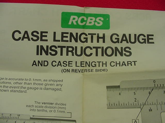 RCBS- Case Length Gauge w/Chart/Instructions- Nice !!