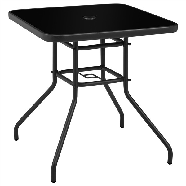 Outdoor Square Patio Bistro Table with Silk Printing Glass Top and Umbrella Hole