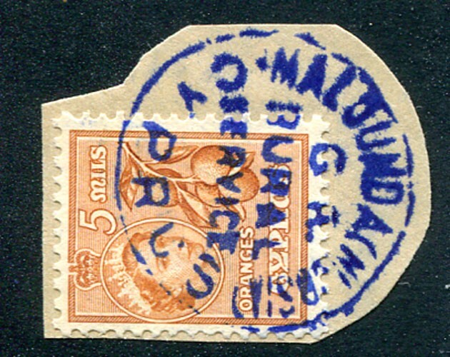CYPRUS (18535) MALOUNDA (Nicosia) blue postmark/cancel
