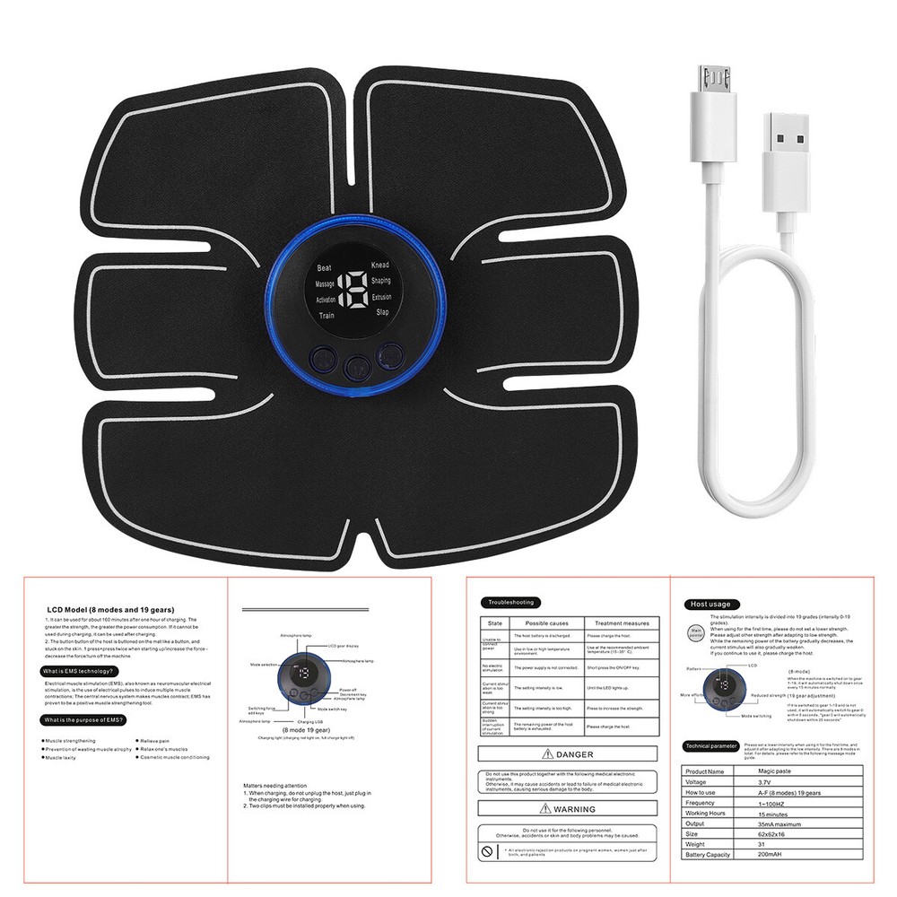 Abdominal Exercise Electric Muscle Stimulator Belt ABS Trainer Training 8 Modes