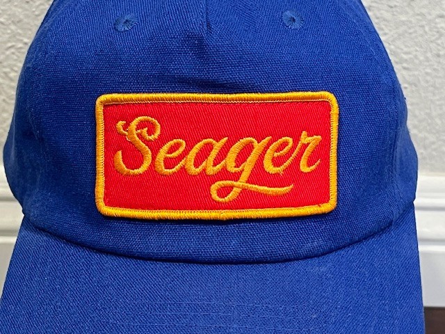 Seager Hat Cap Snap Back Blue Red Hemp Patch Embroidered
