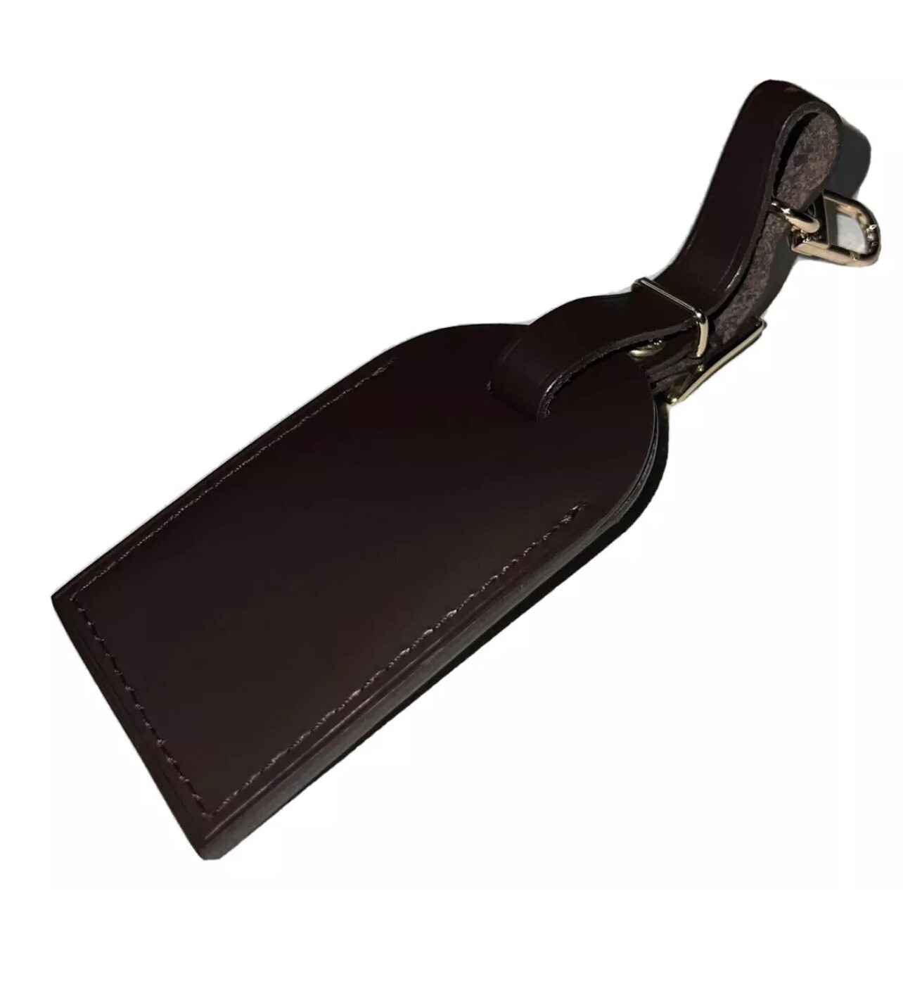 Louis Vuitton Name Tag Damier Ebene Dark Brown Goldtone Large AUTHENTIC